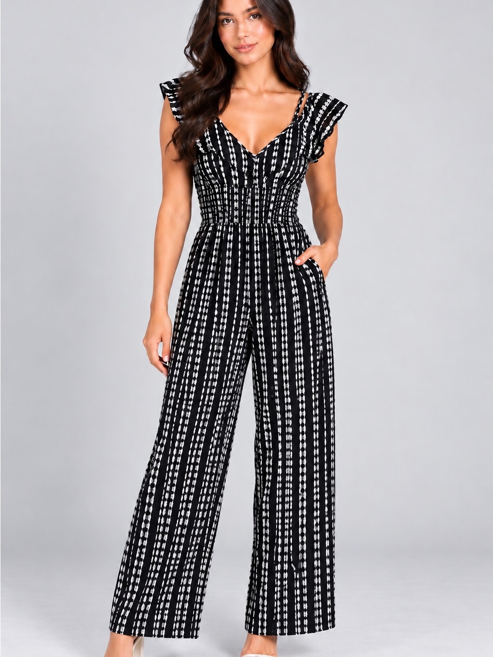 Lily White Black and White Striped Jumpsuit